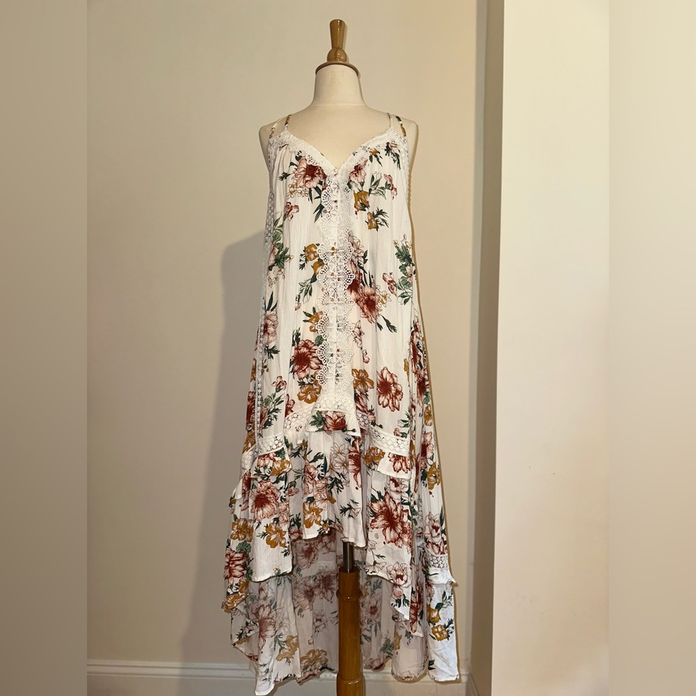 NWT POL Lace Crochet and Floral Racerback High Low Dress S